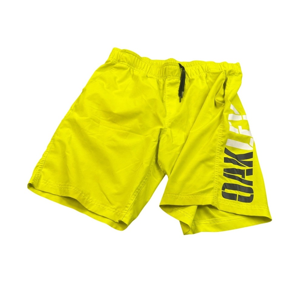 Oakley Swim Trunks Neon Yellow Athletic Shorts Drawstring Mens Size M Boardshort
